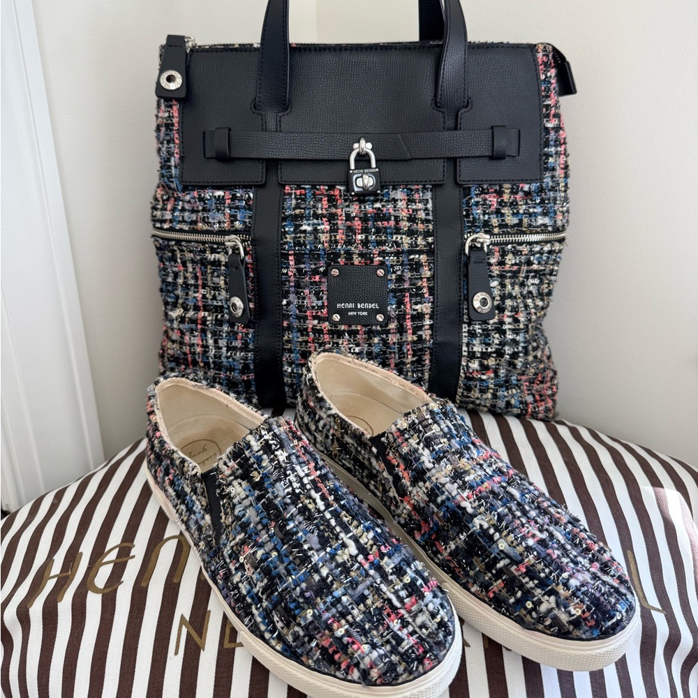 Rare Henri Bendel Tweed Large Jetsetter Matching Jack Rogers Sneakers